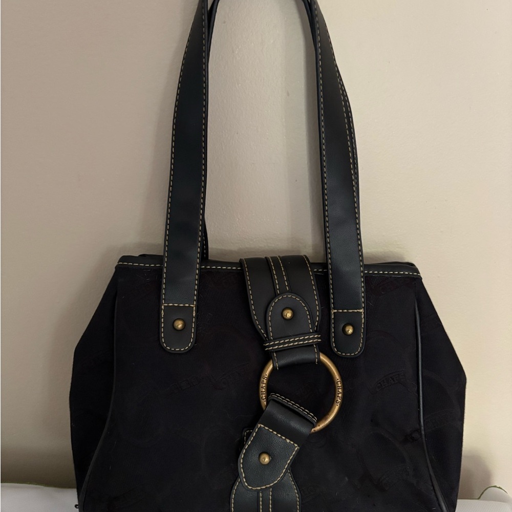 Chaps Black Shoulder Bag with Gold Accents